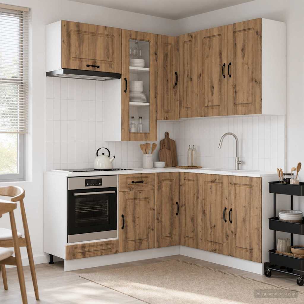 Keukenblok KALMAR 8 pcs Artisanaal eiken Bewerkt hout is nu te koop bij PeponiXL, paradijselijk wonen!