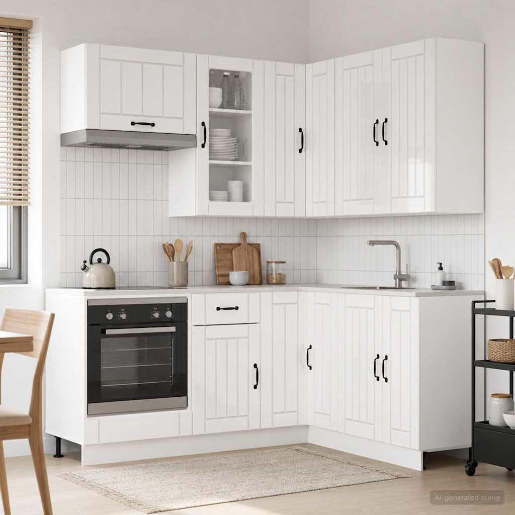 Keukenblok LUCCA 8 pcs Hoogglans Wit Bewerkt hout is nu te koop bij PeponiXL, paradijselijk wonen!