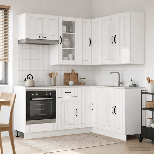Keukenblok LUCCA 8 pcs Hoogglans Wit Bewerkt hout is nu te koop bij PeponiXL, paradijselijk wonen!