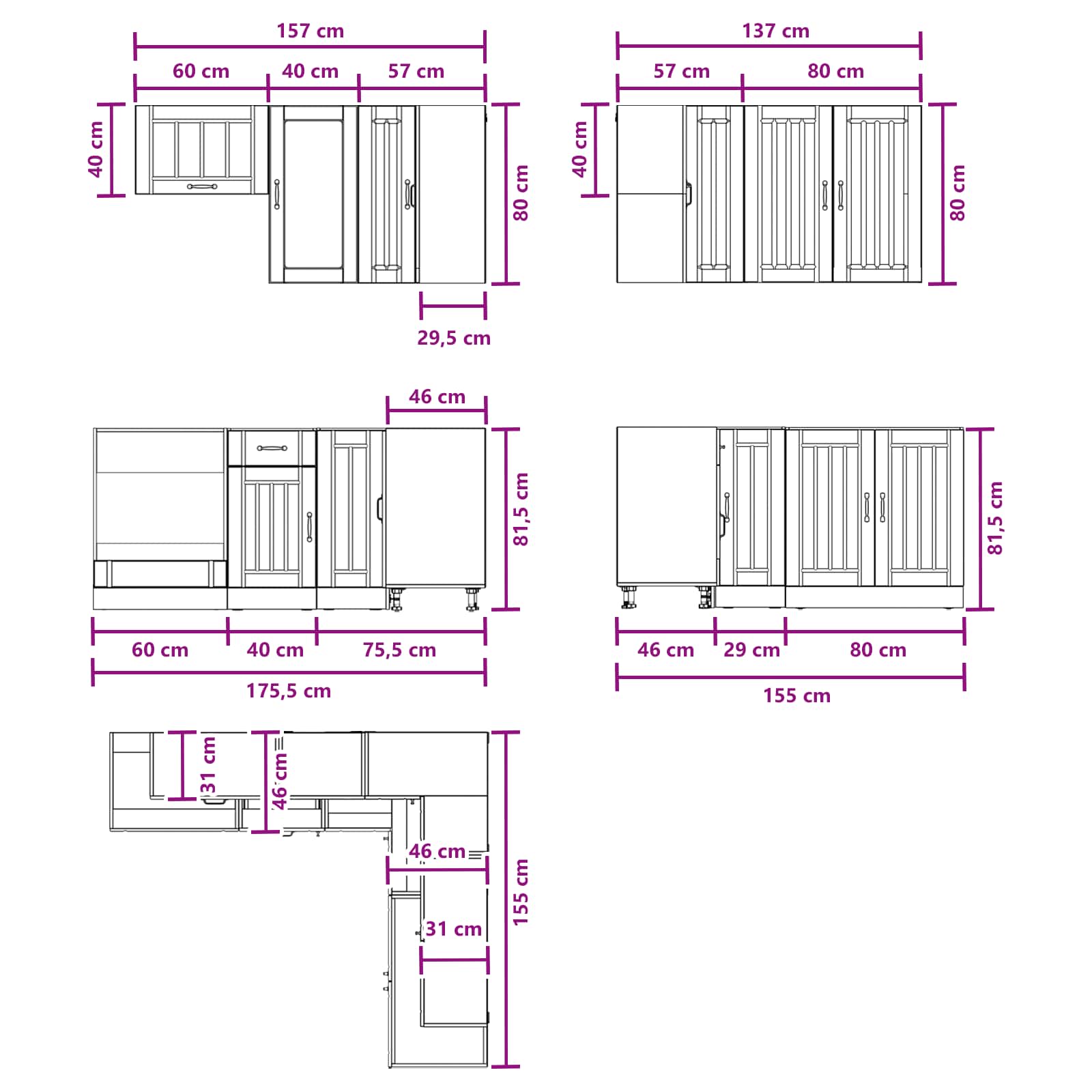 Keukenblok LUCCA 8 pcs Hoogglans Wit Bewerkt hout is nu te koop bij PeponiXL, paradijselijk wonen!