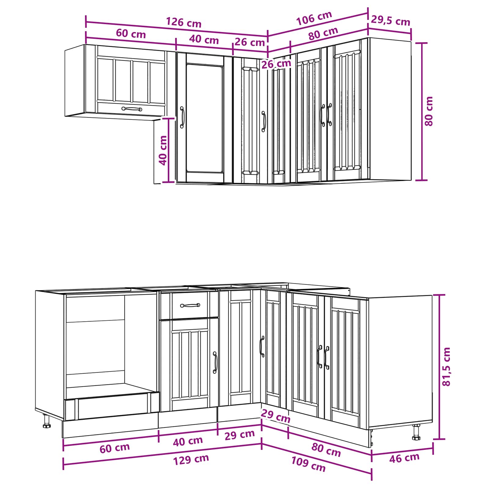 Keukenblok LUCCA 8 pcs Hoogglans Wit Bewerkt hout is nu te koop bij PeponiXL, paradijselijk wonen!