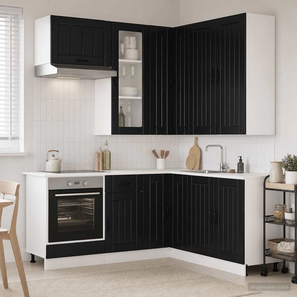 Keukenblok LUCCA 8 pcs Zwart Bewerkt hout is nu te koop bij PeponiXL, paradijselijk wonen!