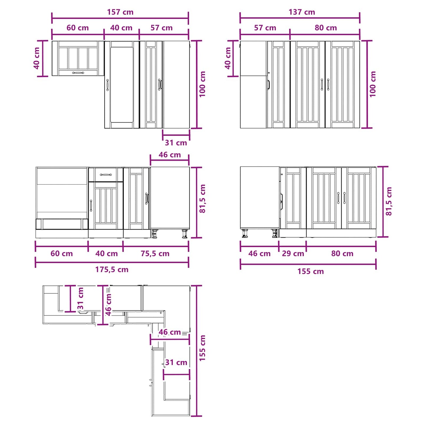 Keukenblok LUCCA 8 pcs Zwart Bewerkt hout is nu te koop bij PeponiXL, paradijselijk wonen!