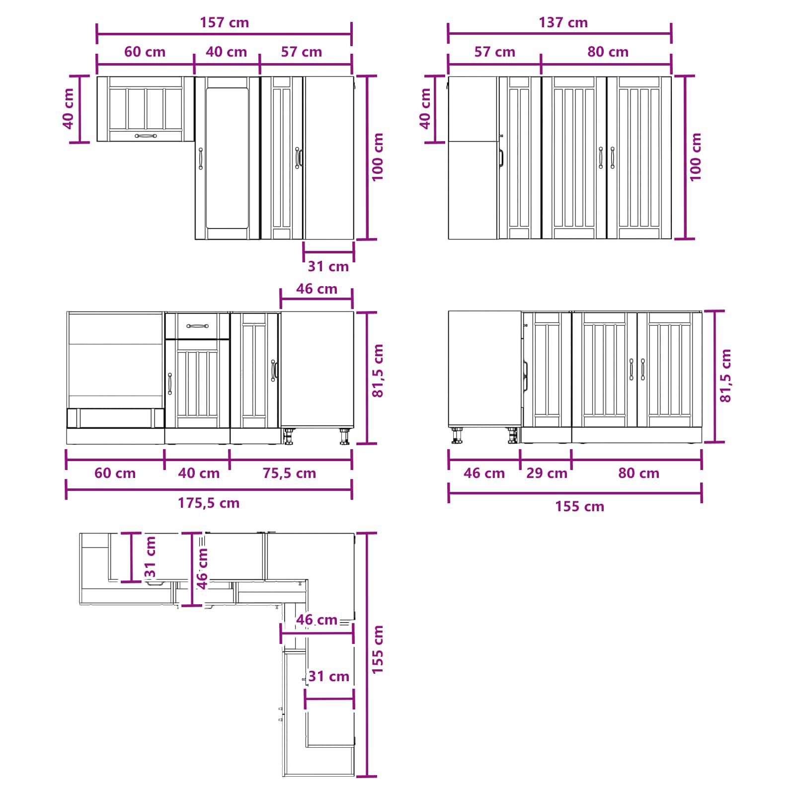 Keukenblok LUCCA 8 pcs Zwart Bewerkt hout is nu te koop bij PeponiXL, paradijselijk wonen!