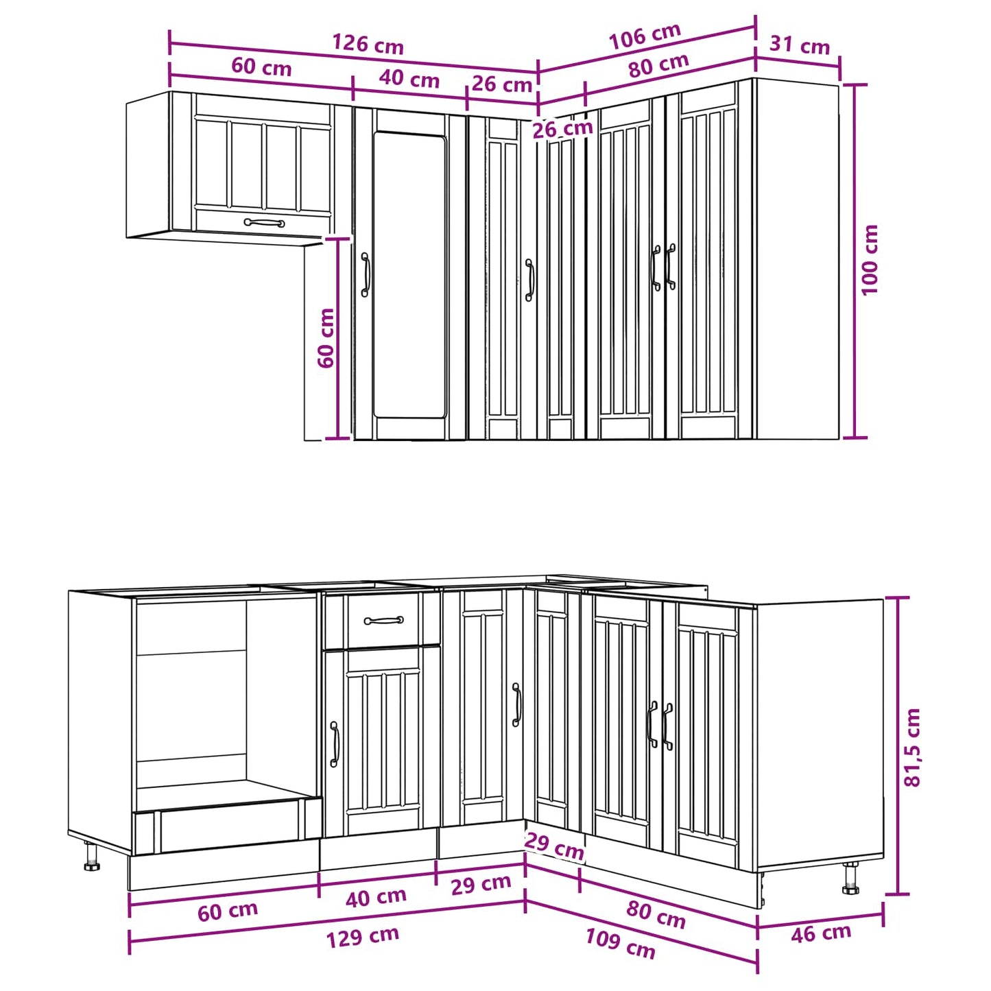 Keukenblok LUCCA 8 pcs Zwart Bewerkt hout is nu te koop bij PeponiXL, paradijselijk wonen!