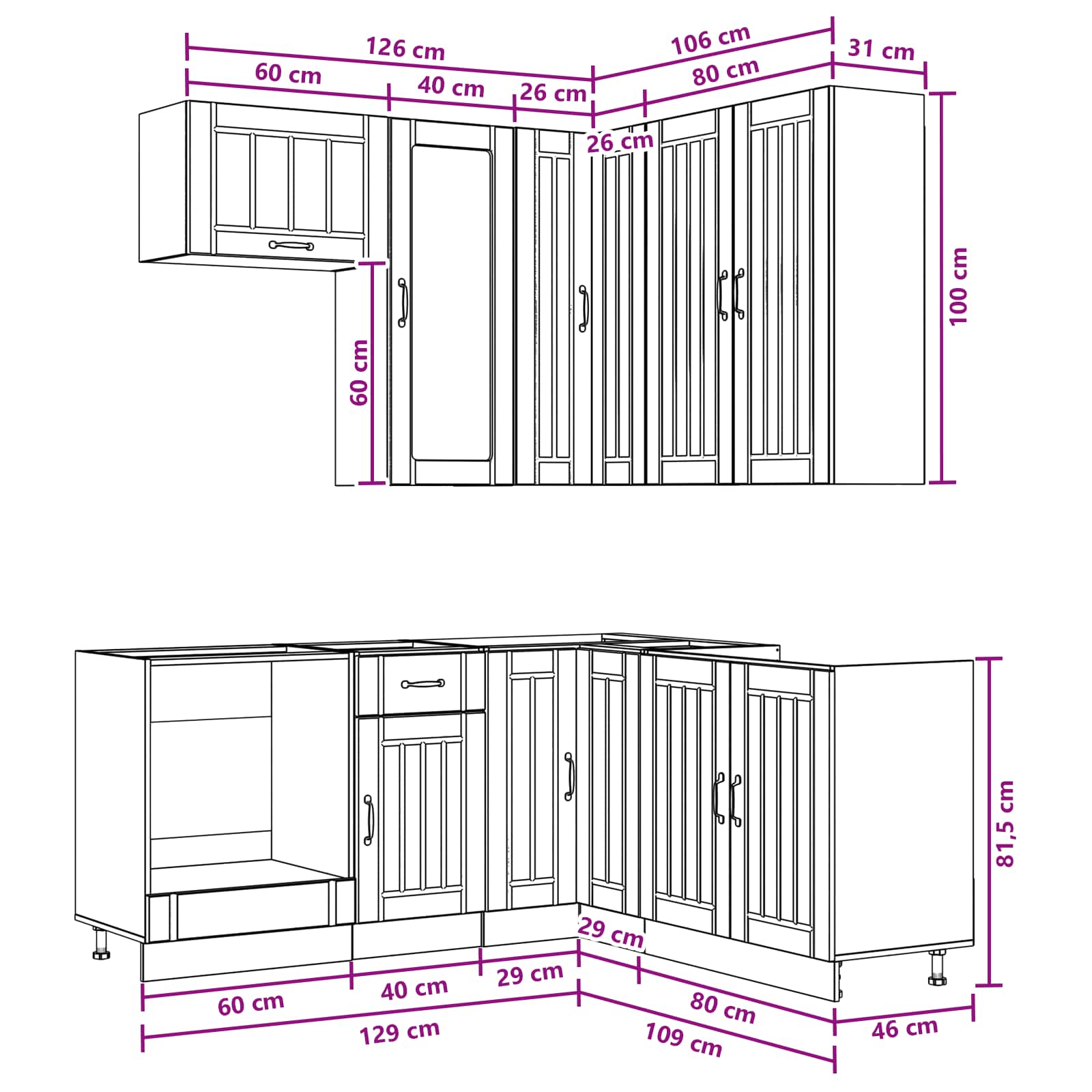 Keukenblok LUCCA 8 pcs Zwart Bewerkt hout is nu te koop bij PeponiXL, paradijselijk wonen!