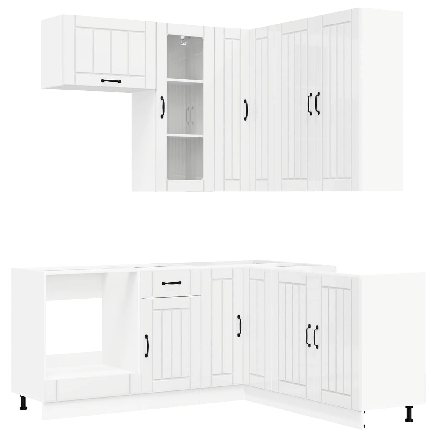 Keukenblok LUCCA 8 pcs Hoogglans Wit Bewerkt hout is nu te koop bij PeponiXL, paradijselijk wonen!