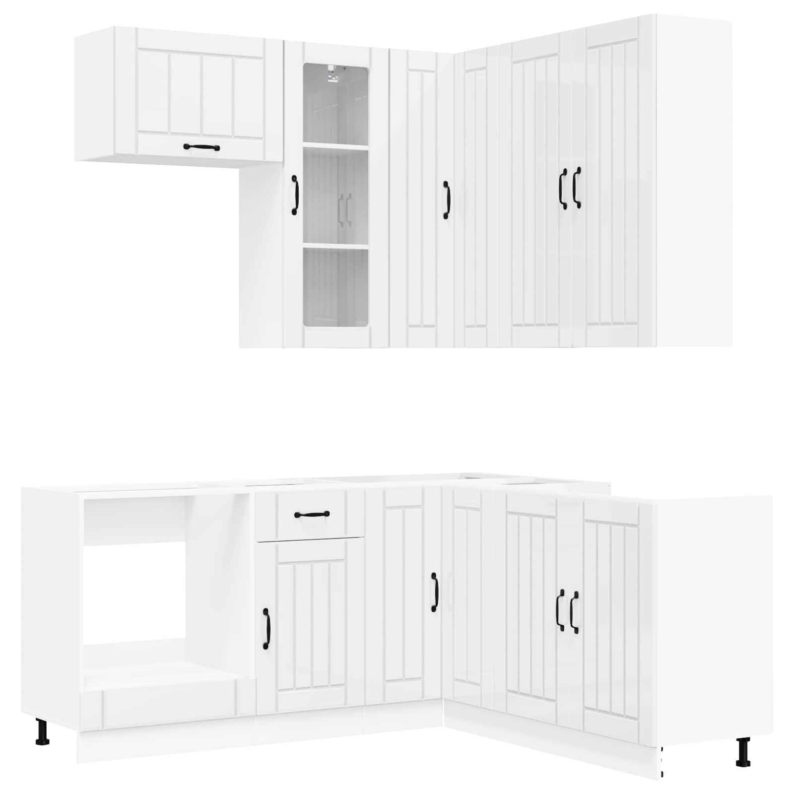 Keukenblok LUCCA 8 pcs Hoogglans Wit Bewerkt hout is nu te koop bij PeponiXL, paradijselijk wonen!