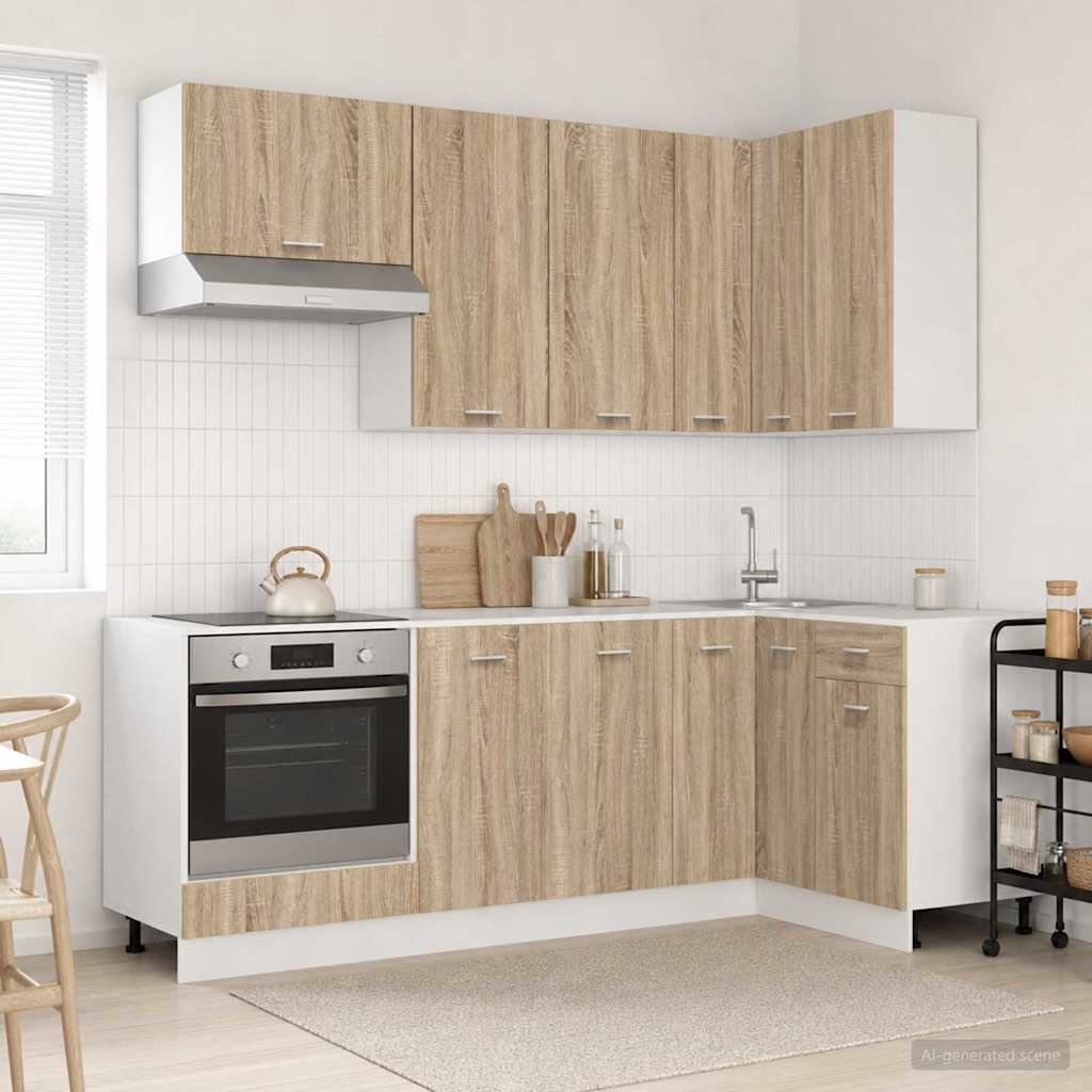Keukenblok LYON 8 pcs Sonoma Eiken Bewerkt hout is nu te koop bij PeponiXL, paradijselijk wonen!