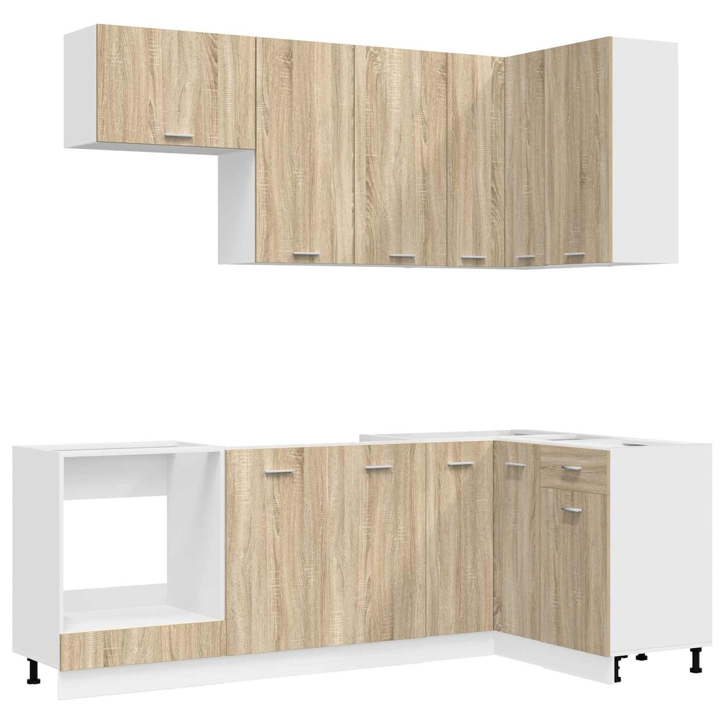 Keukenblok LYON 8 pcs Sonoma Eiken Bewerkt hout is nu te koop bij PeponiXL, paradijselijk wonen!
