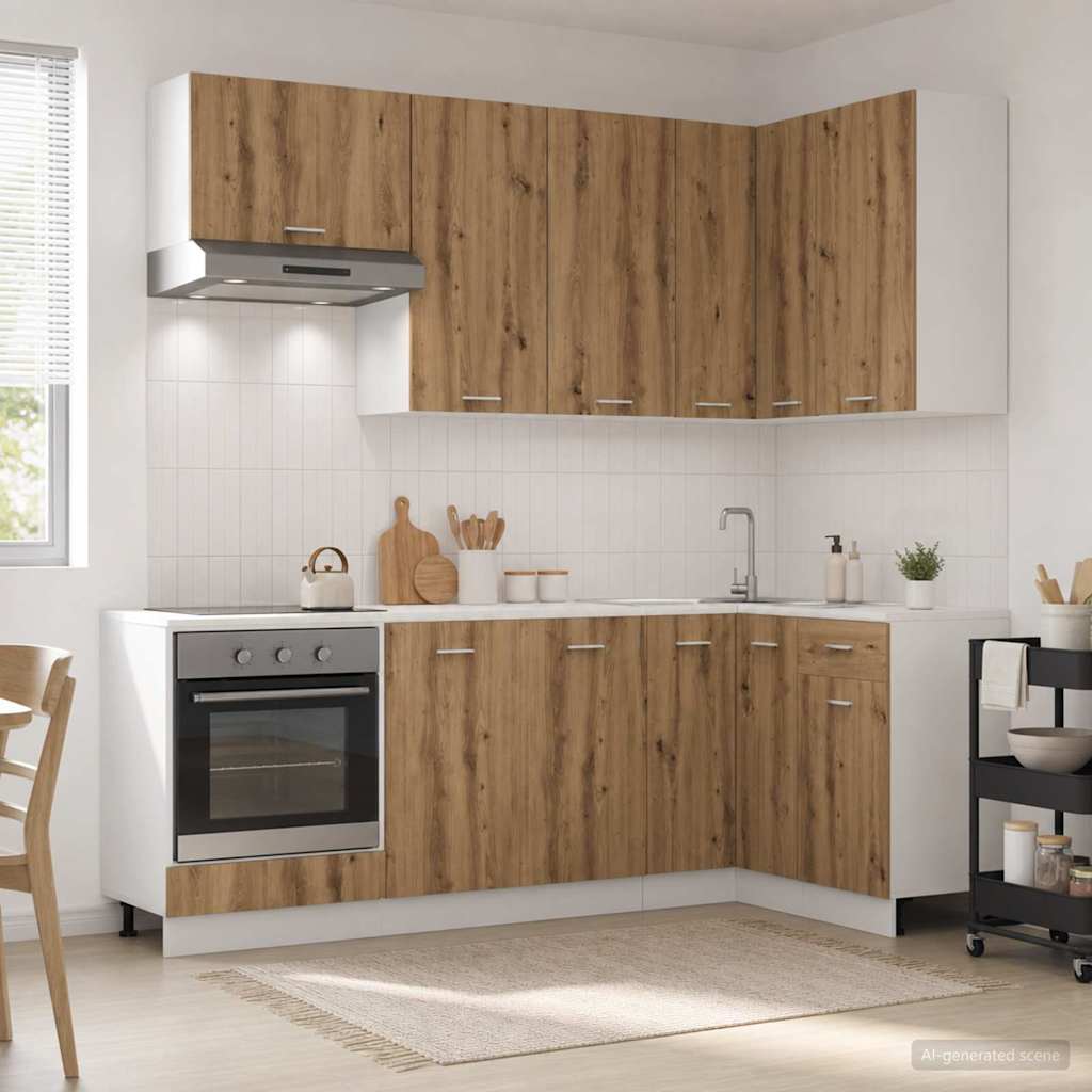 Keukenblok LYON 8 pcs Artisanaal eiken Bewerkt hout is nu te koop bij PeponiXL, paradijselijk wonen!