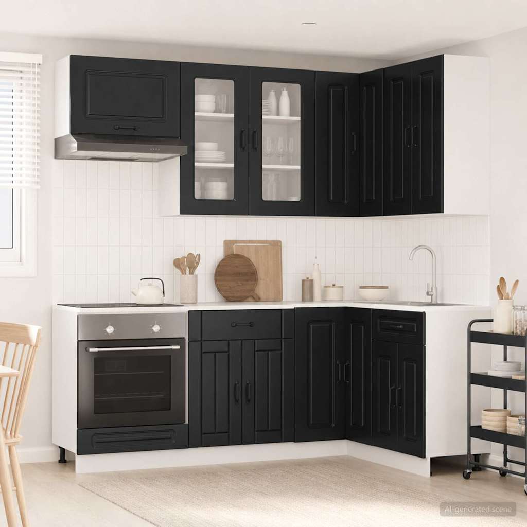 Keukenblok KALMAR 8 pcs Zwart Bewerkt hout is nu te koop bij PeponiXL, paradijselijk wonen!