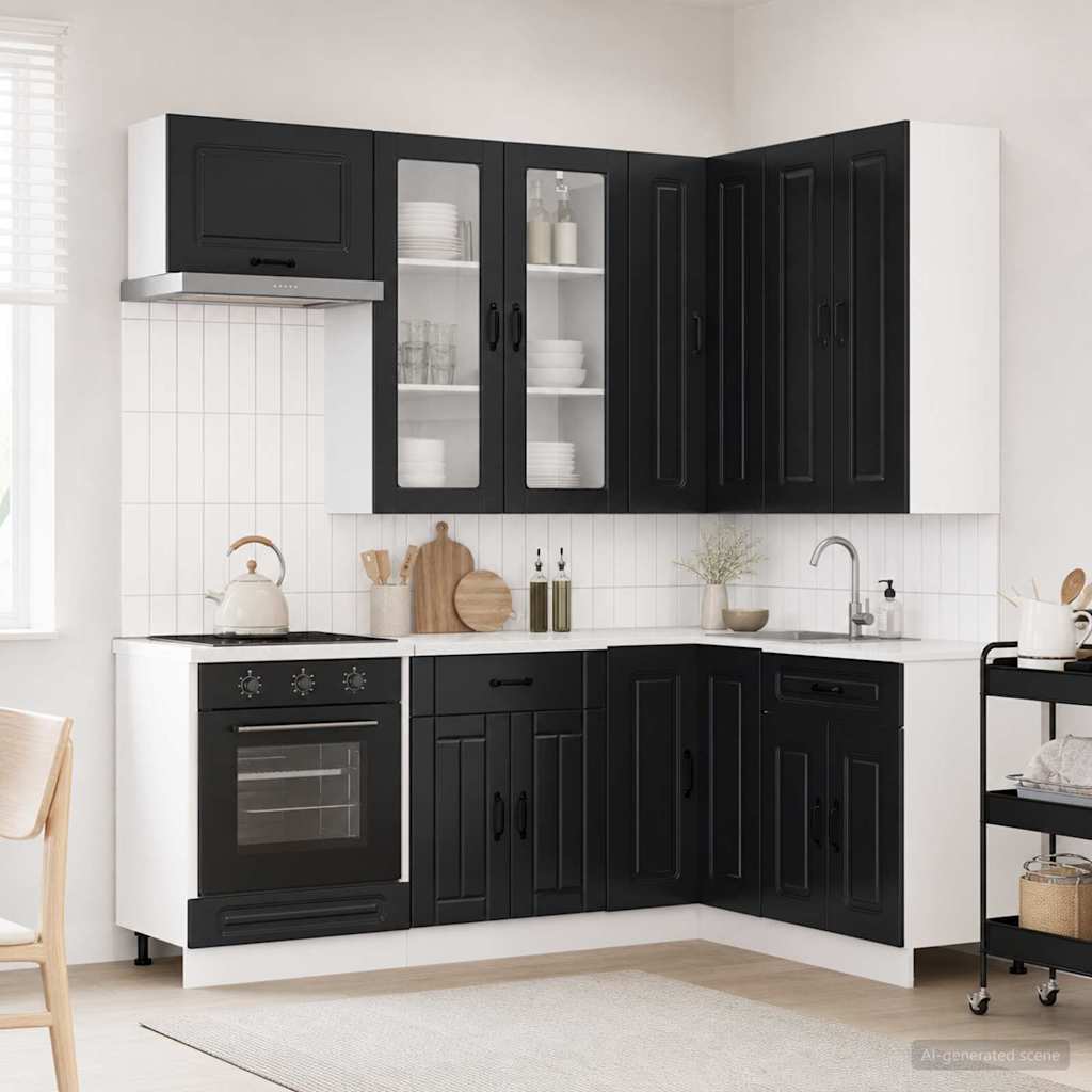 Keukenblok KALMAR 8 pcs Zwart Bewerkt hout is nu te koop bij PeponiXL, paradijselijk wonen!