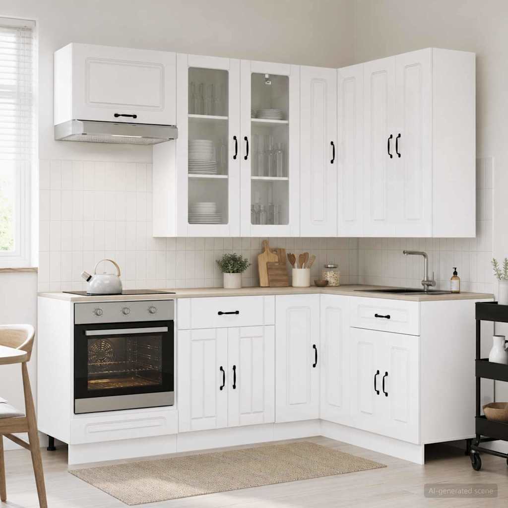 Keukenblok KALMAR 8 pcs Hoogglans Wit Bewerkt hout is nu te koop bij PeponiXL, paradijselijk wonen!