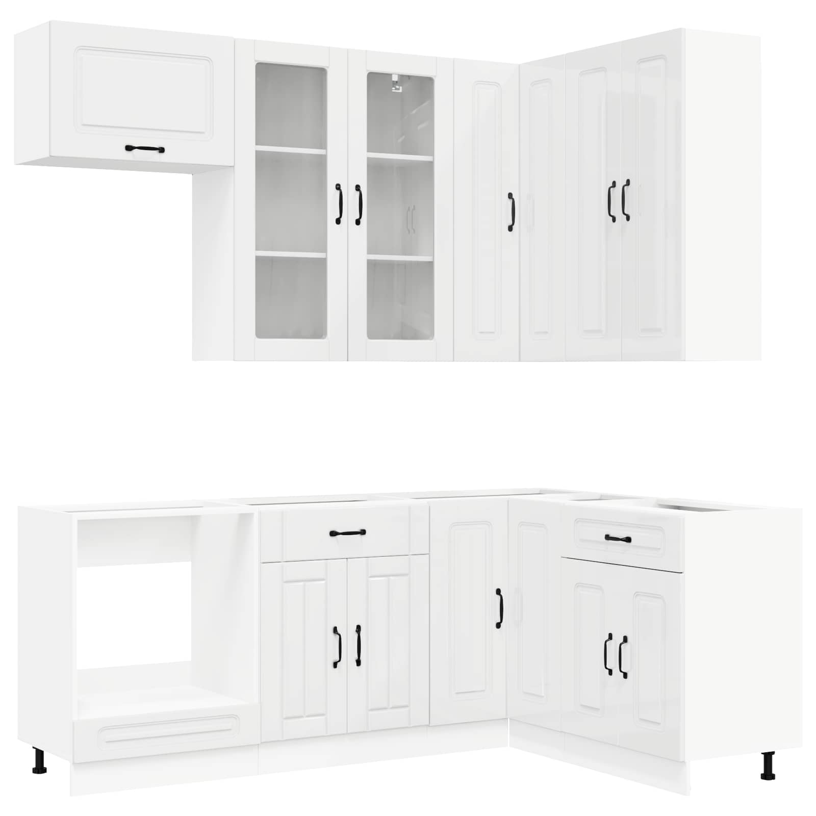 Keukenblok KALMAR 8 pcs Hoogglans Wit Bewerkt hout is nu te koop bij PeponiXL, paradijselijk wonen!