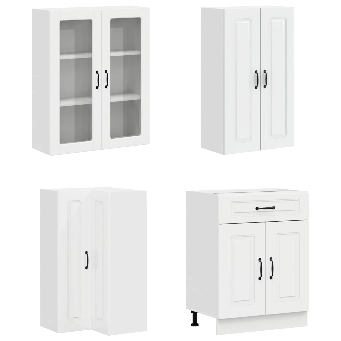 Keukenblok KALMAR 8 pcs Hoogglans Wit Bewerkt hout is nu te koop bij PeponiXL, paradijselijk wonen!