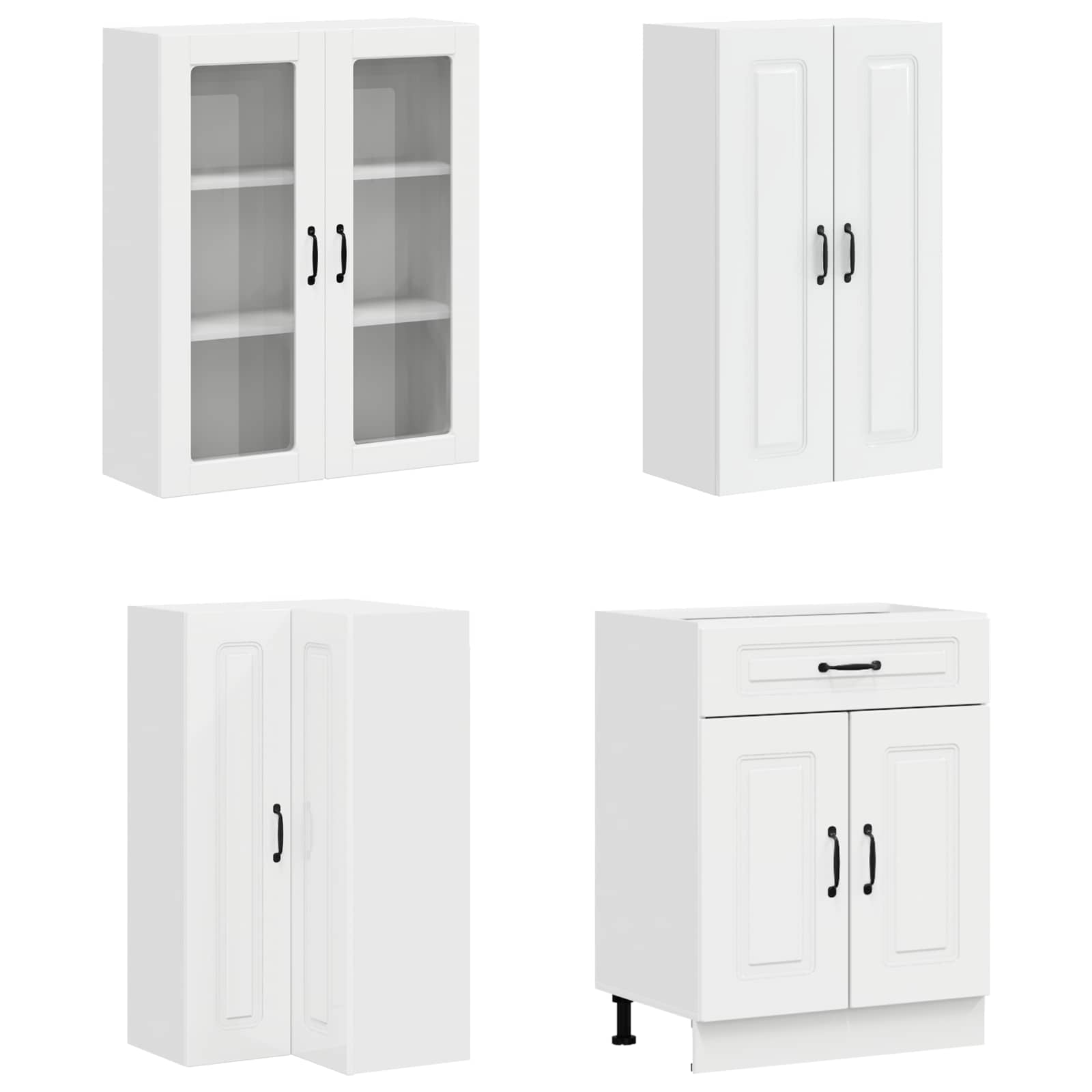 Keukenblok KALMAR 8 pcs Hoogglans Wit Bewerkt hout is nu te koop bij PeponiXL, paradijselijk wonen!