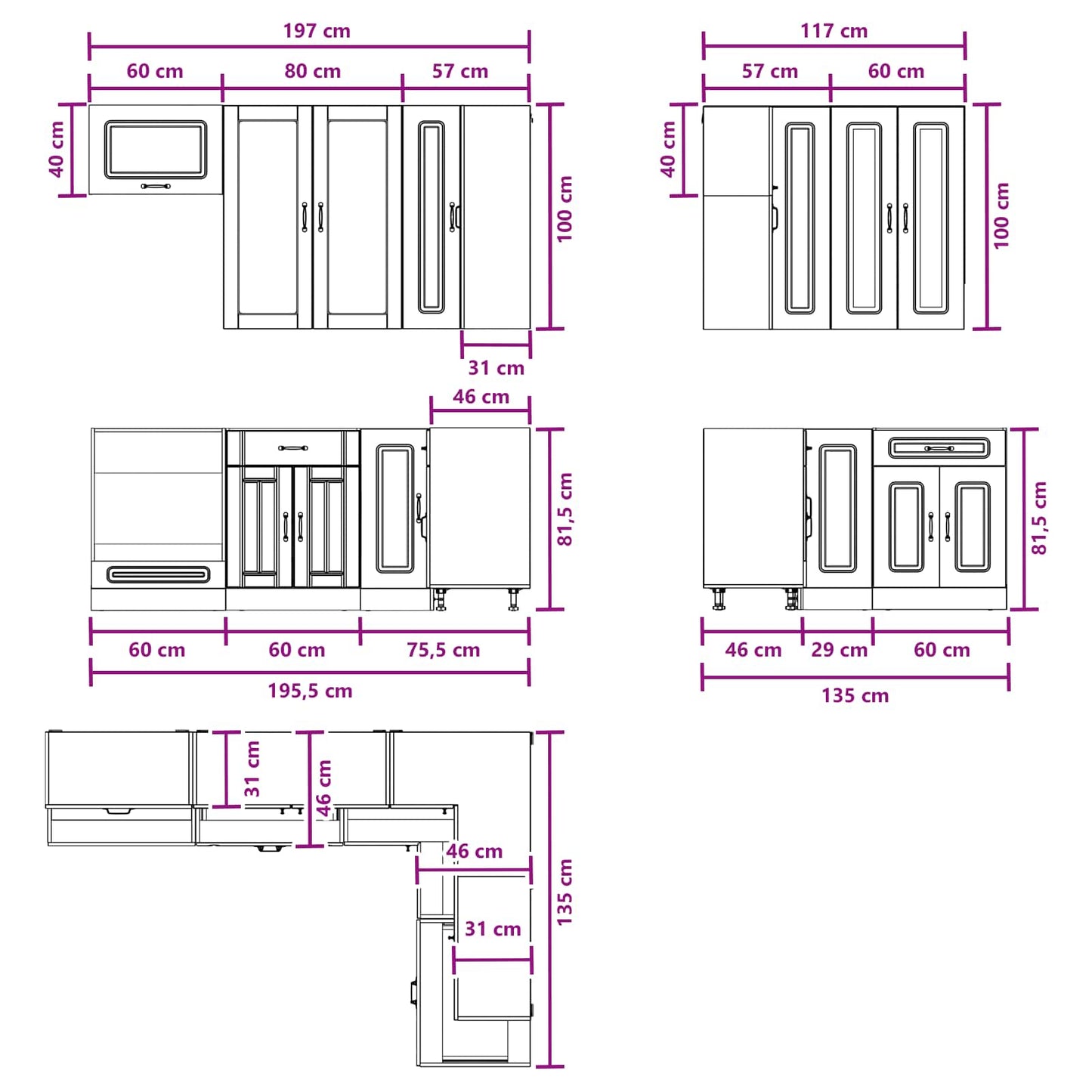 Keukenblok KALMAR 8 pcs Hoogglans Wit Bewerkt hout is nu te koop bij PeponiXL, paradijselijk wonen!