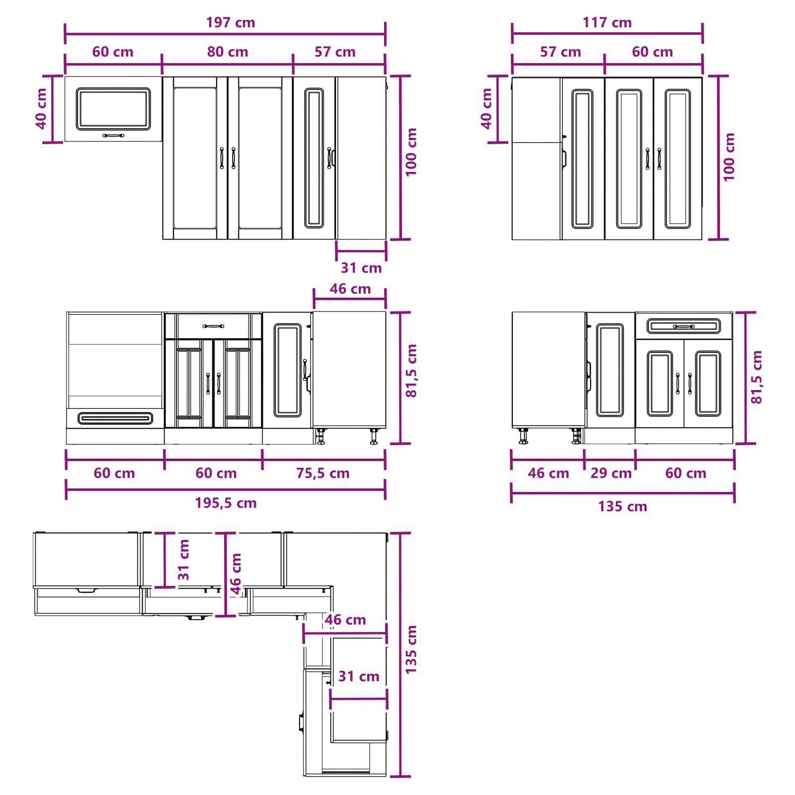 Keukenblok KALMAR 8 pcs Hoogglans Wit Bewerkt hout is nu te koop bij PeponiXL, paradijselijk wonen!