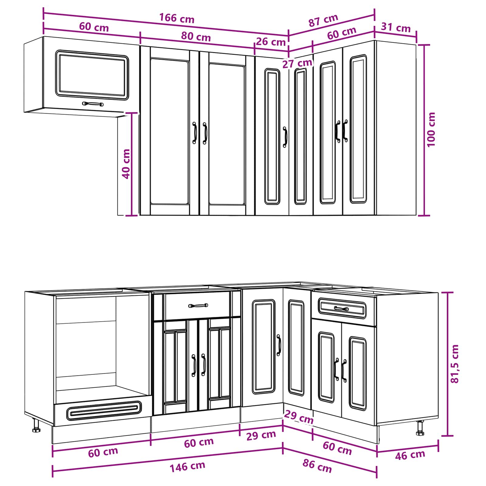 Keukenblok KALMAR 8 pcs Hoogglans Wit Bewerkt hout is nu te koop bij PeponiXL, paradijselijk wonen!