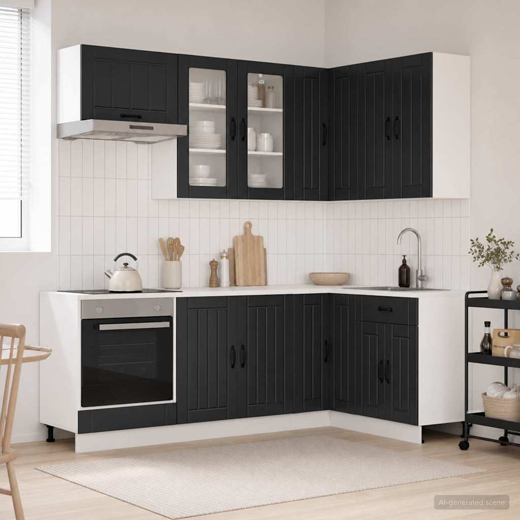 Keukenblok LUCCA 8 pcs Zwart Bewerkt hout is nu te koop bij PeponiXL, paradijselijk wonen!