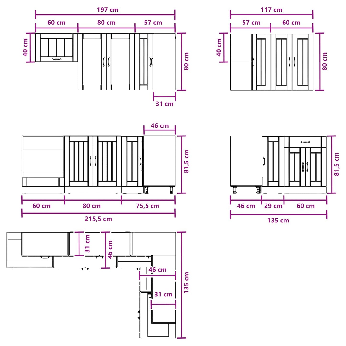 Keukenblok LUCCA 8 pcs Zwart Bewerkt hout is nu te koop bij PeponiXL, paradijselijk wonen!