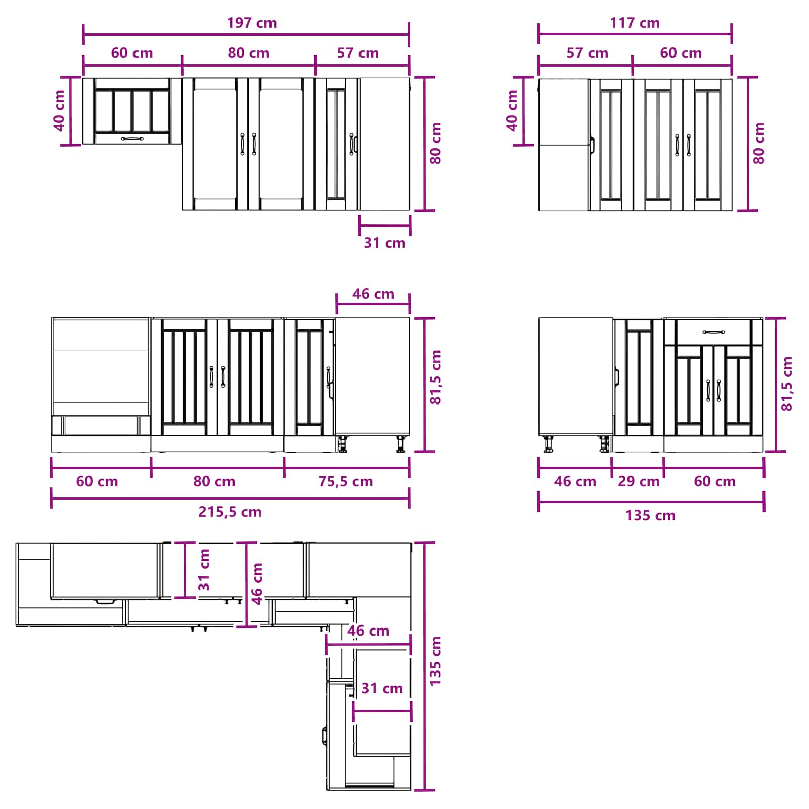 Keukenblok LUCCA 8 pcs Zwart Bewerkt hout is nu te koop bij PeponiXL, paradijselijk wonen!