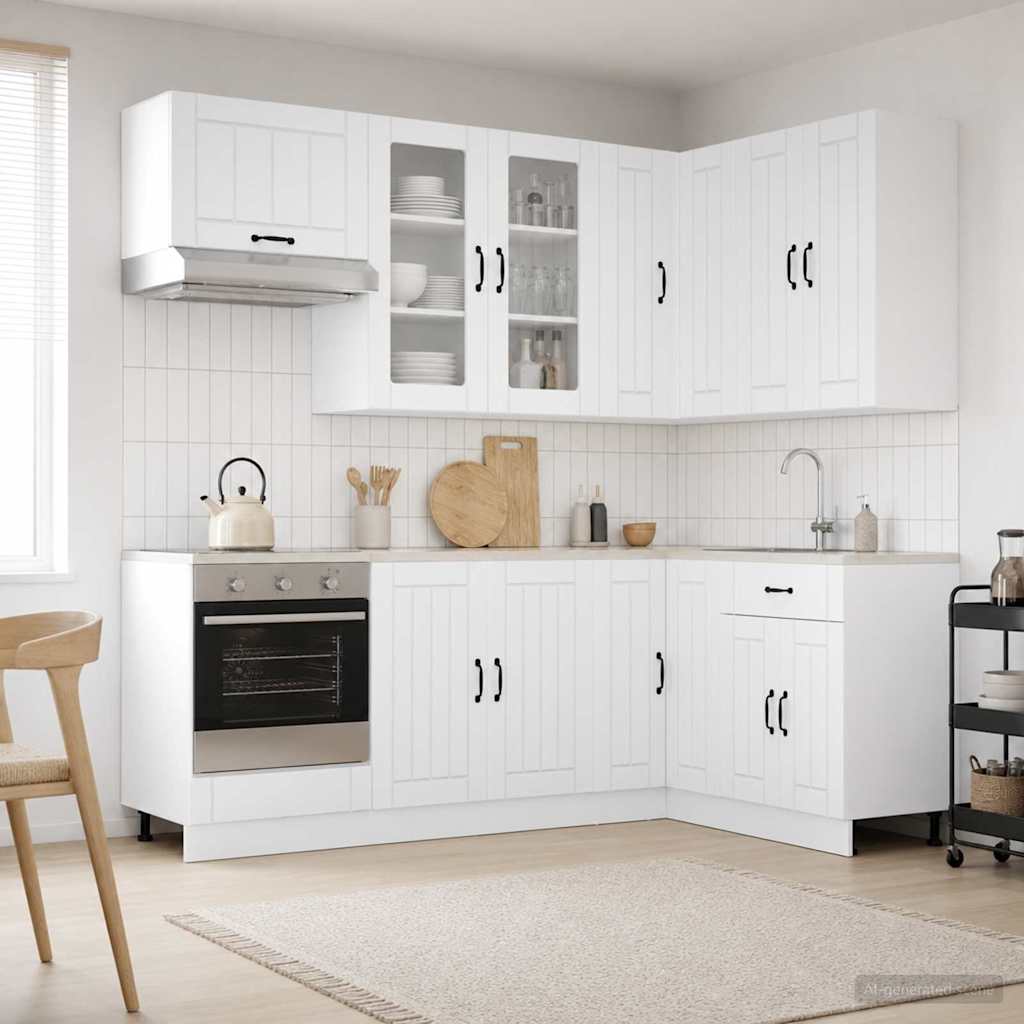 Keukenblok LUCCA 8 pcs Hoogglans Wit Bewerkt hout is nu te koop bij PeponiXL, paradijselijk wonen!