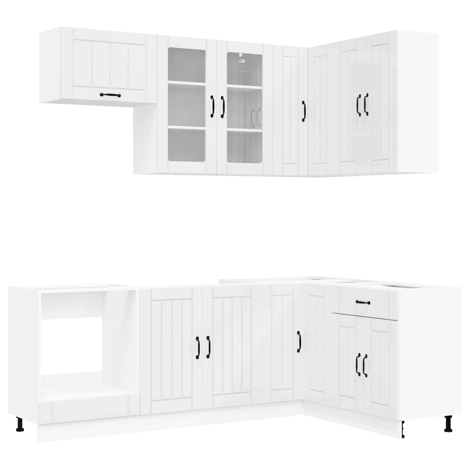Keukenblok LUCCA 8 pcs Hoogglans Wit Bewerkt hout is nu te koop bij PeponiXL, paradijselijk wonen!