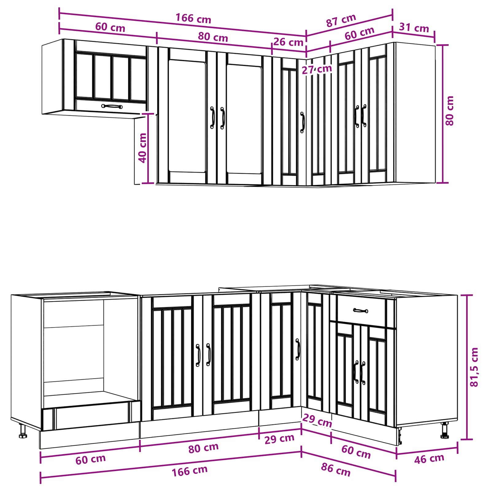 Keukenblok LUCCA 8 pcs Hoogglans Wit Bewerkt hout is nu te koop bij PeponiXL, paradijselijk wonen!