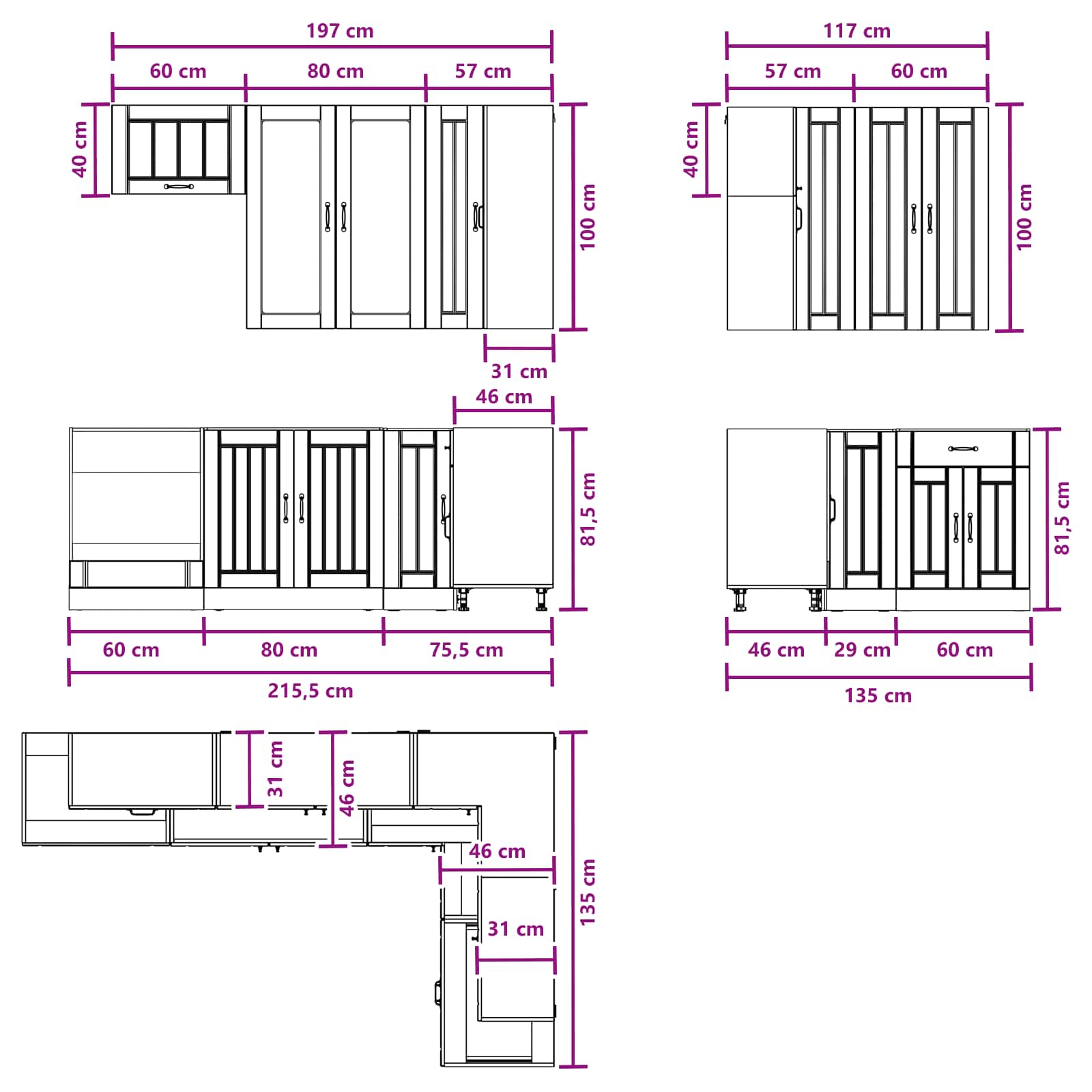 Keukenblok LUCCA 8 pcs Zwart Bewerkt hout is nu te koop bij PeponiXL, paradijselijk wonen!