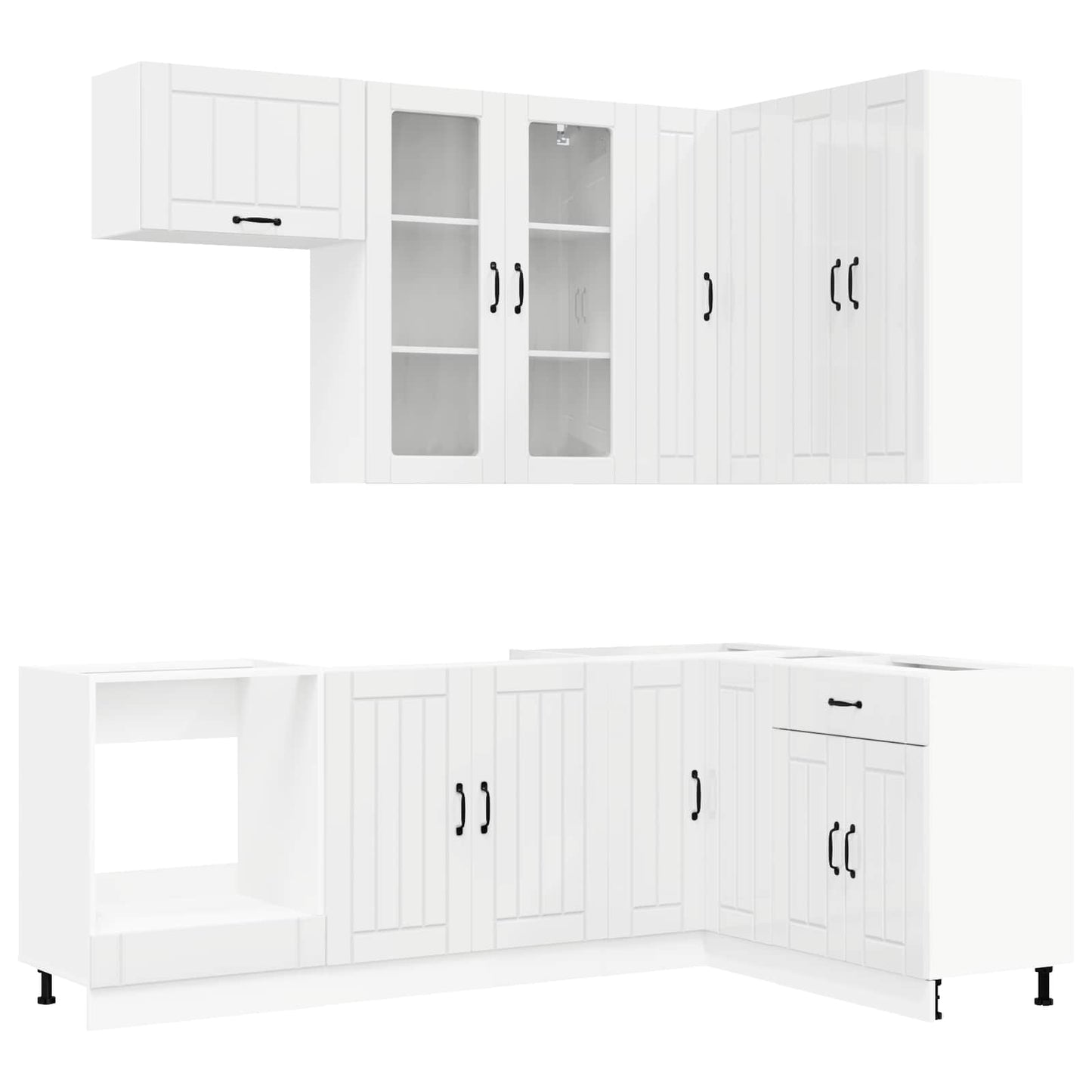Keukenblok LUCCA 8 pcs Hoogglans Wit Bewerkt hout is nu te koop bij PeponiXL, paradijselijk wonen!