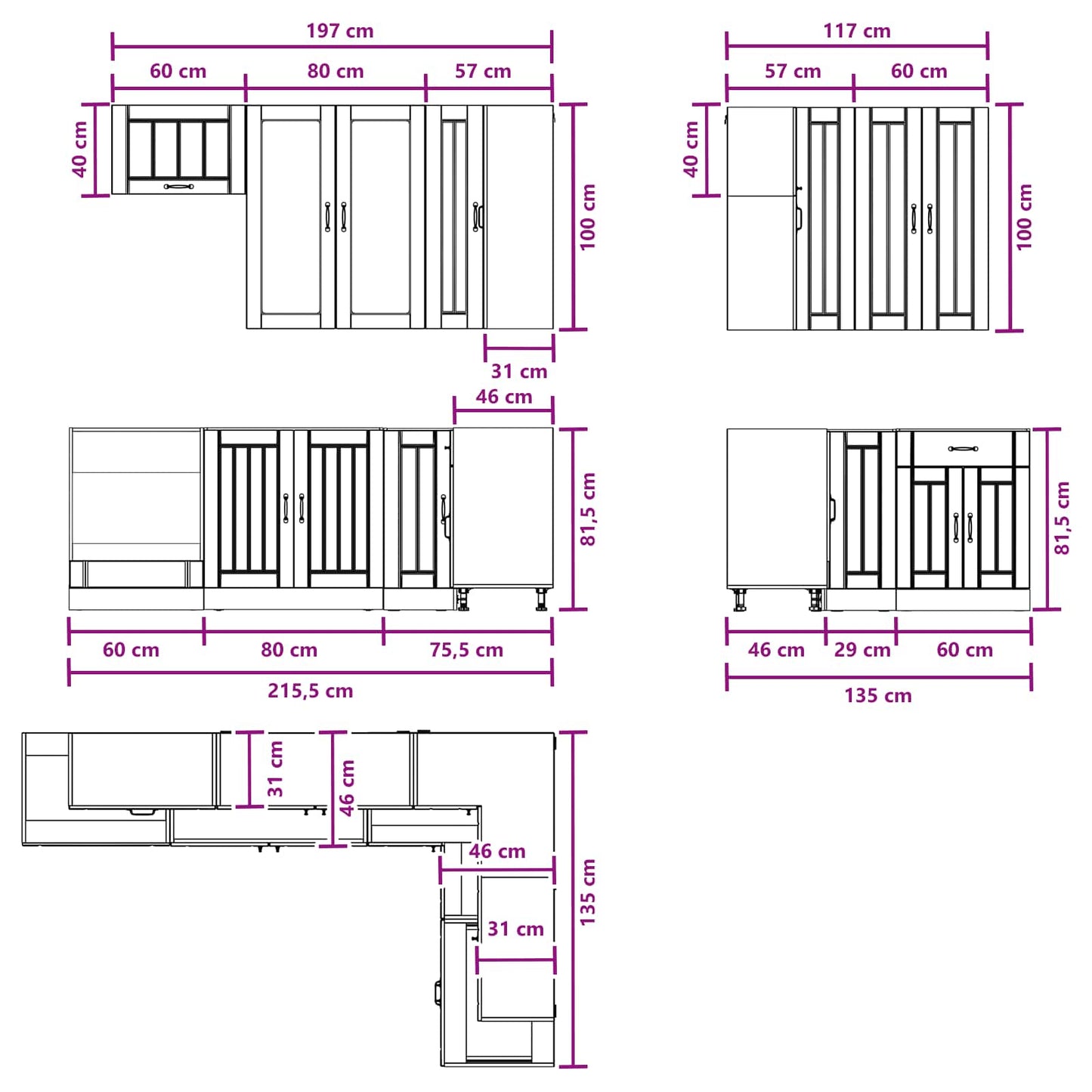 Keukenblok LUCCA 8 pcs Hoogglans Wit Bewerkt hout is nu te koop bij PeponiXL, paradijselijk wonen!
