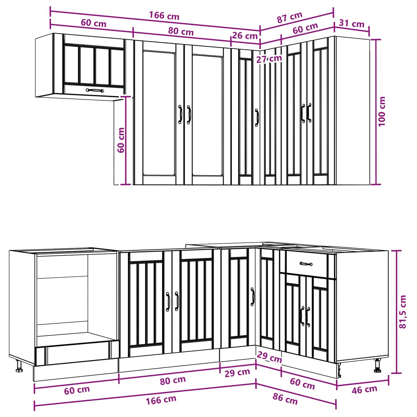 Keukenblok LUCCA 8 pcs Hoogglans Wit Bewerkt hout is nu te koop bij PeponiXL, paradijselijk wonen!