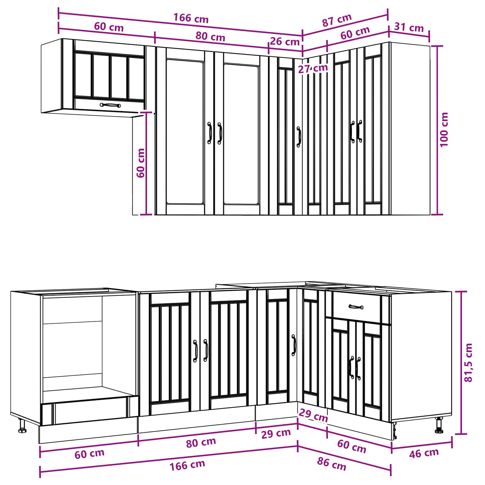 Keukenblok LUCCA 8 pcs Hoogglans Wit Bewerkt hout is nu te koop bij PeponiXL, paradijselijk wonen!