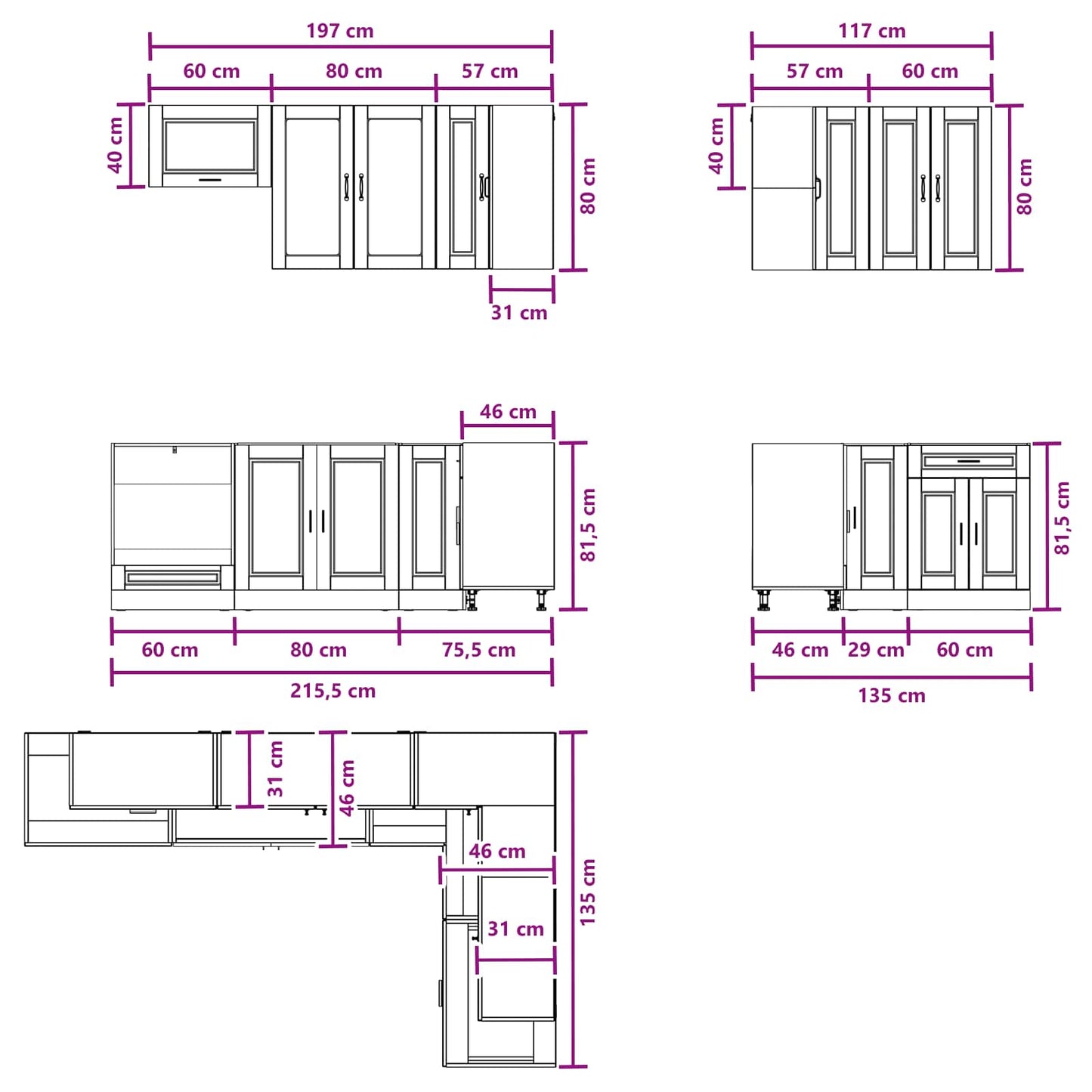 Keukenblok PORTO 8 pcs Wit Bewerkt hout is nu te koop bij PeponiXL, paradijselijk wonen!