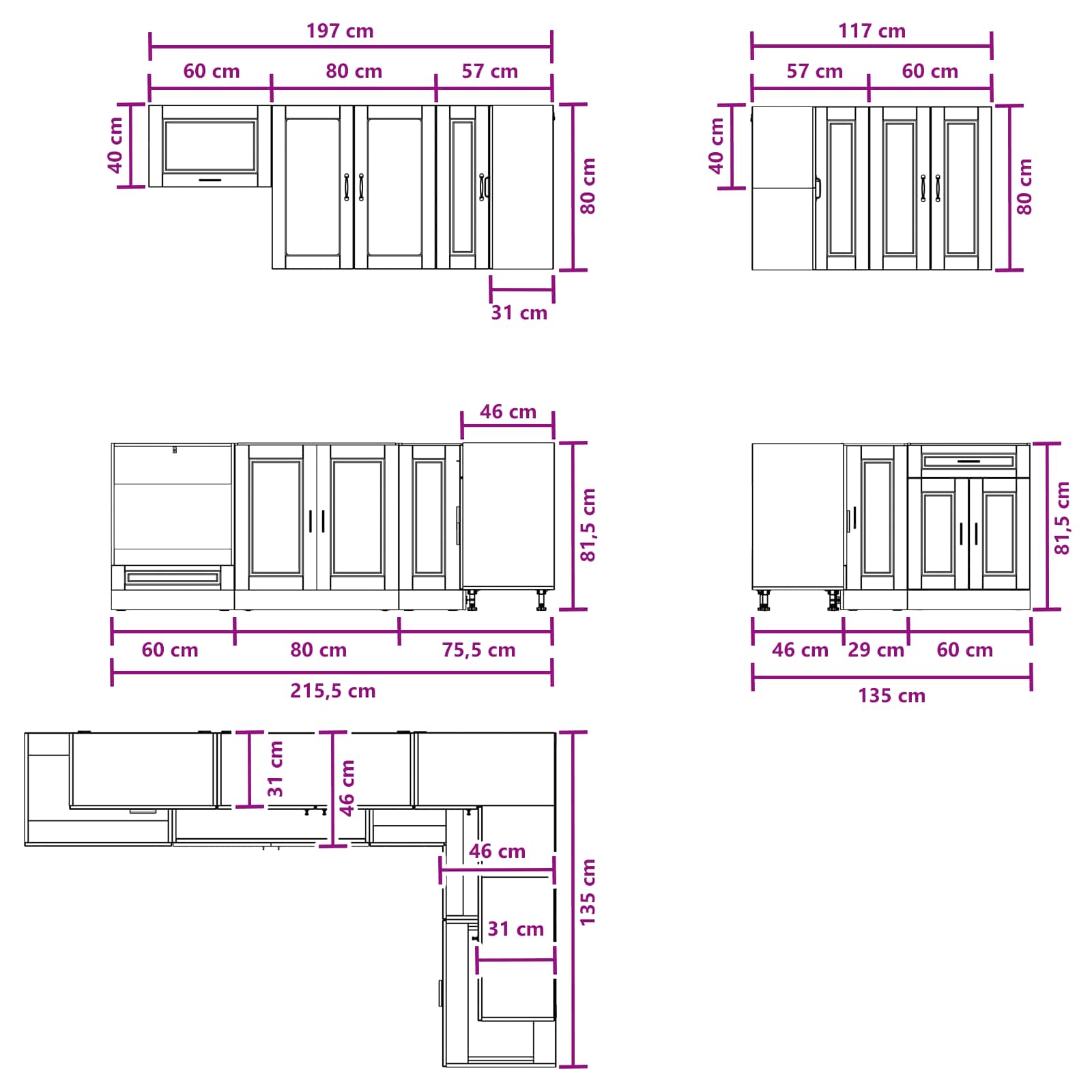 Keukenblok PORTO 8 pcs Wit Bewerkt hout is nu te koop bij PeponiXL, paradijselijk wonen!