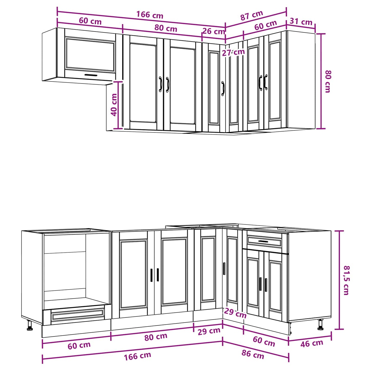 Keukenblok PORTO 8 pcs Wit Bewerkt hout is nu te koop bij PeponiXL, paradijselijk wonen!