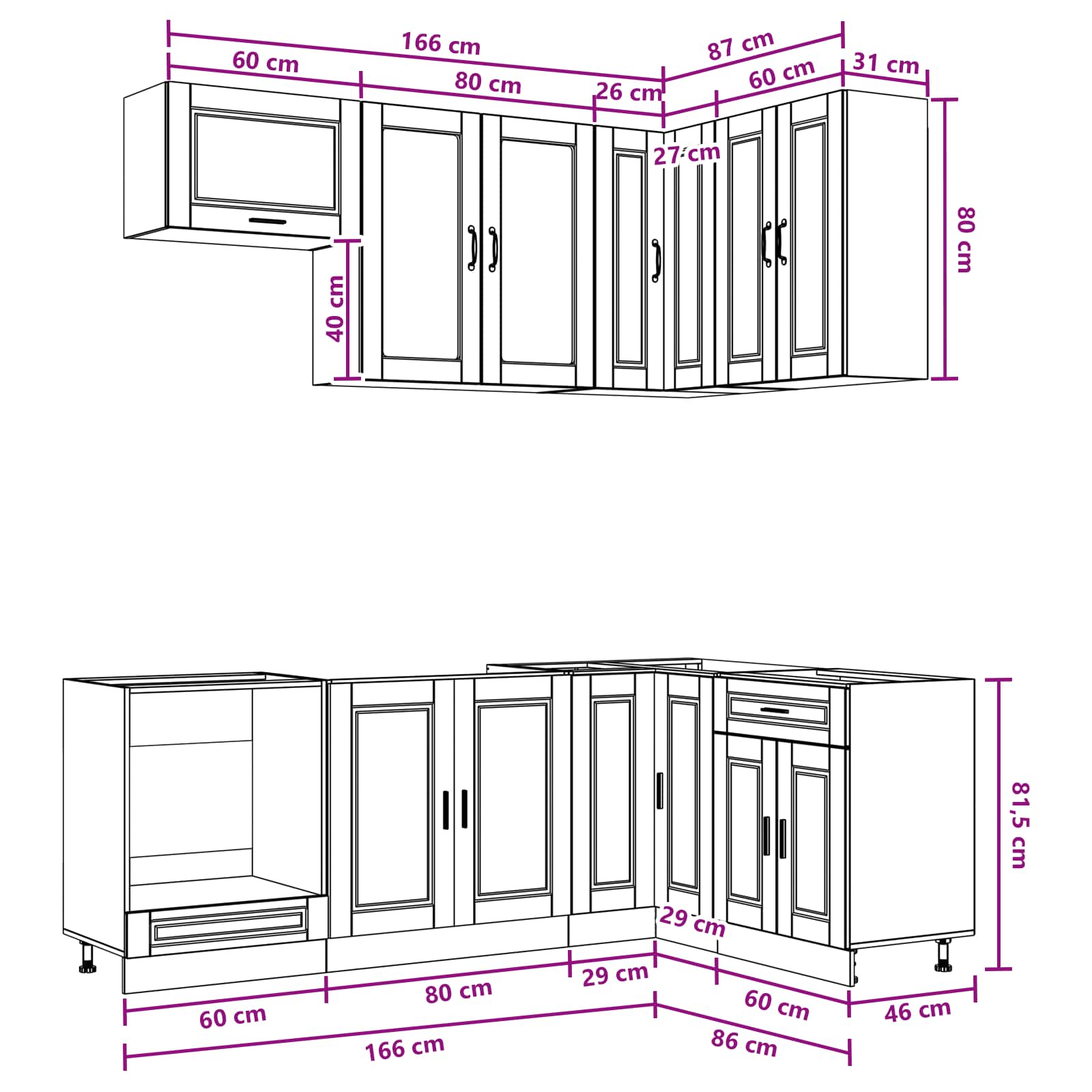 Keukenblok PORTO 8 pcs Wit Bewerkt hout is nu te koop bij PeponiXL, paradijselijk wonen!