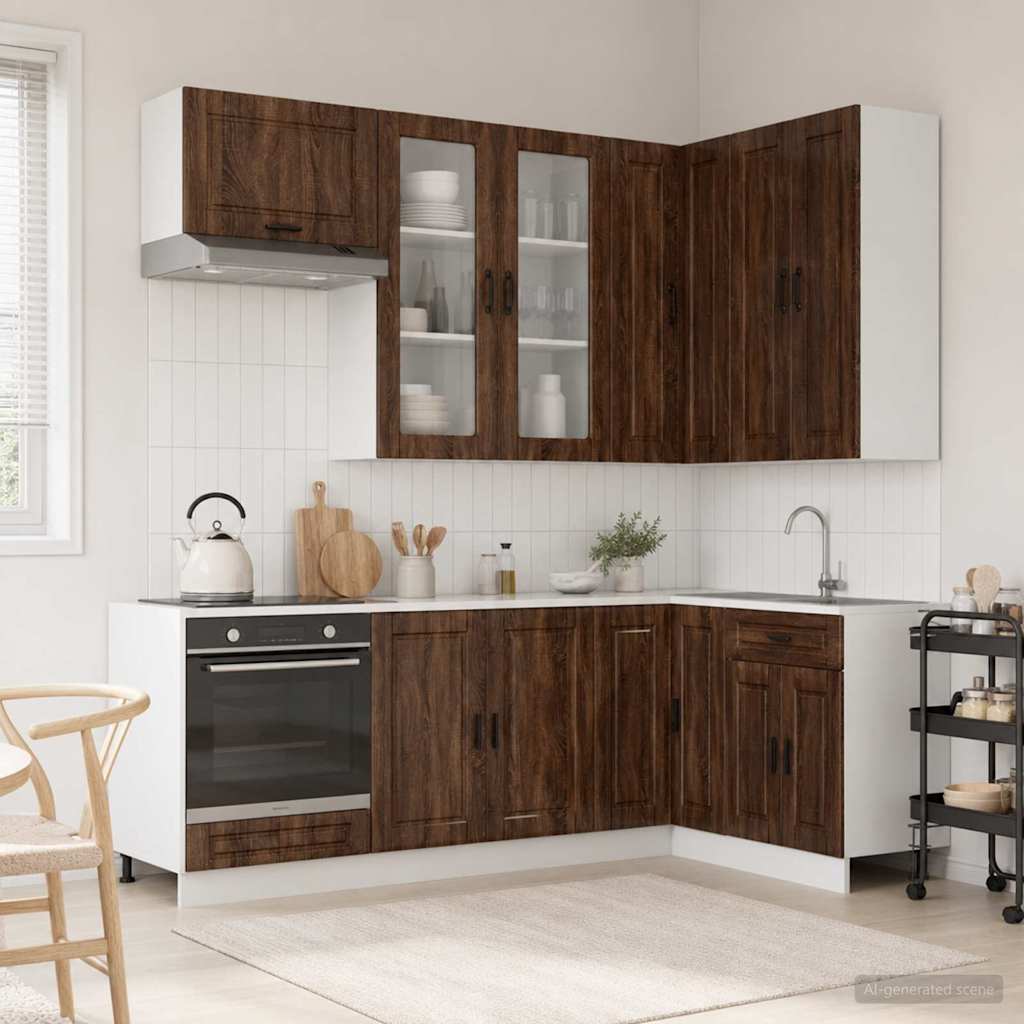 Keukenblok PORTO 8 pcs Bruin eiken Bewerkt hout is nu te koop bij PeponiXL, paradijselijk wonen!