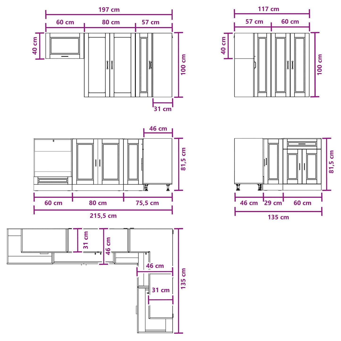 Keukenblok PORTO 8 pcs Bruin eiken Bewerkt hout is nu te koop bij PeponiXL, paradijselijk wonen!
