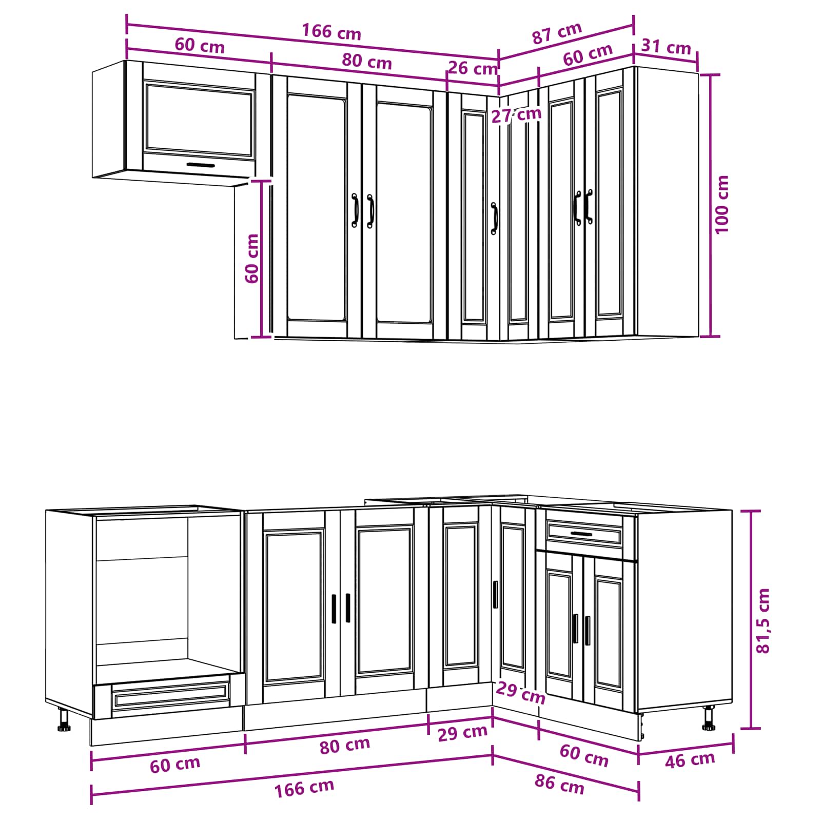 Keukenblok PORTO 8 pcs Bruin eiken Bewerkt hout is nu te koop bij PeponiXL, paradijselijk wonen!