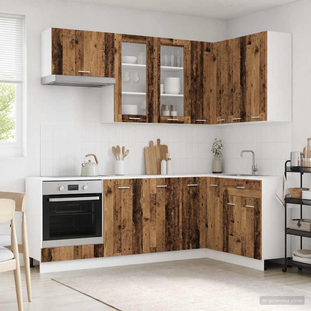 Keuken Eenheid LYON 8 pcs Oud hout Bewerkt hout is nu te koop bij PeponiXL, paradijselijk wonen!