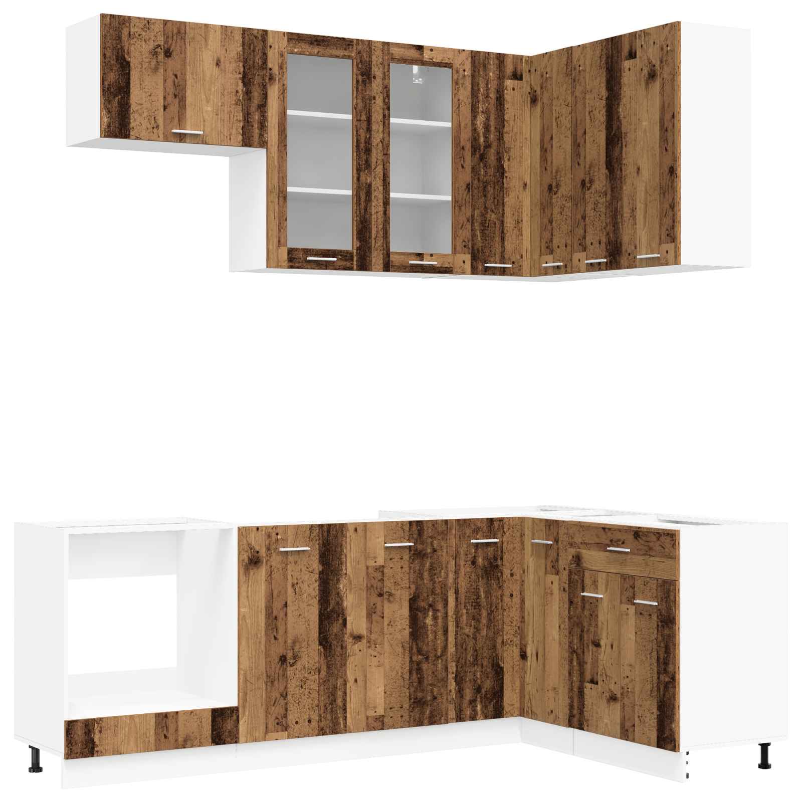 Keuken Eenheid LYON 8 pcs Oud hout Bewerkt hout is nu te koop bij PeponiXL, paradijselijk wonen!