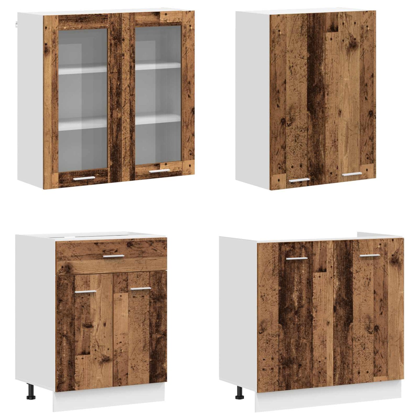 Keuken Eenheid LYON 8 pcs Oud hout Bewerkt hout is nu te koop bij PeponiXL, paradijselijk wonen!