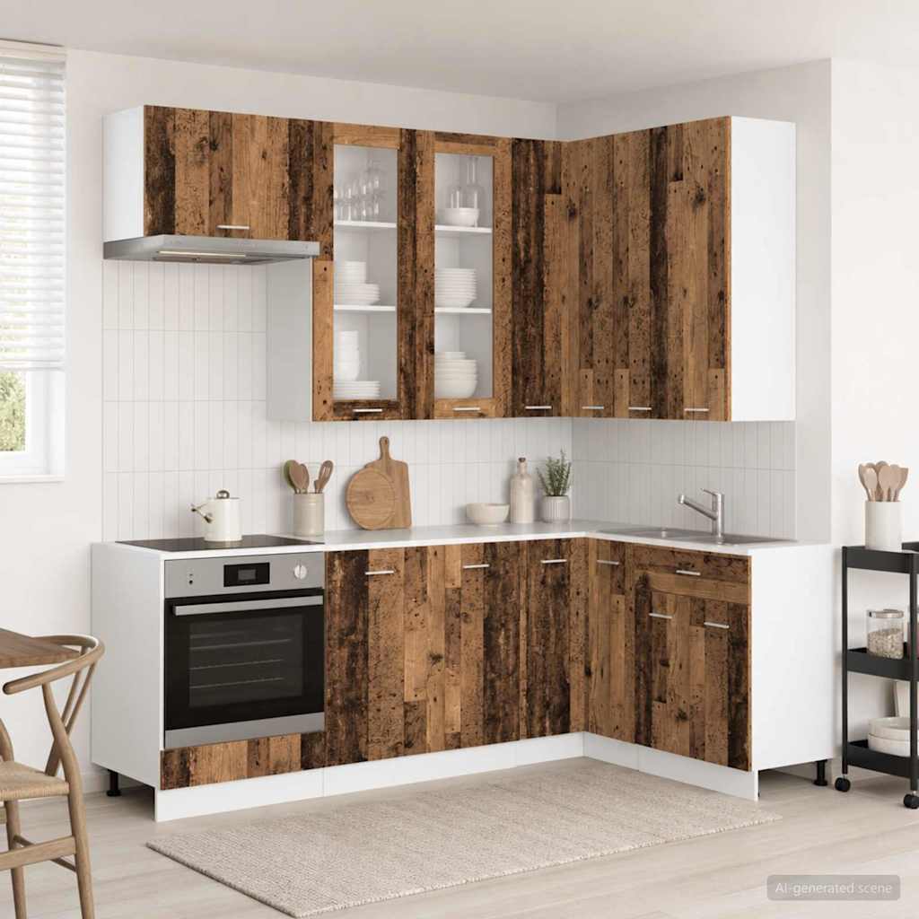 Keuken Eenheid LYON 8 pcs Oud hout Bewerkt hout is nu te koop bij PeponiXL, paradijselijk wonen!