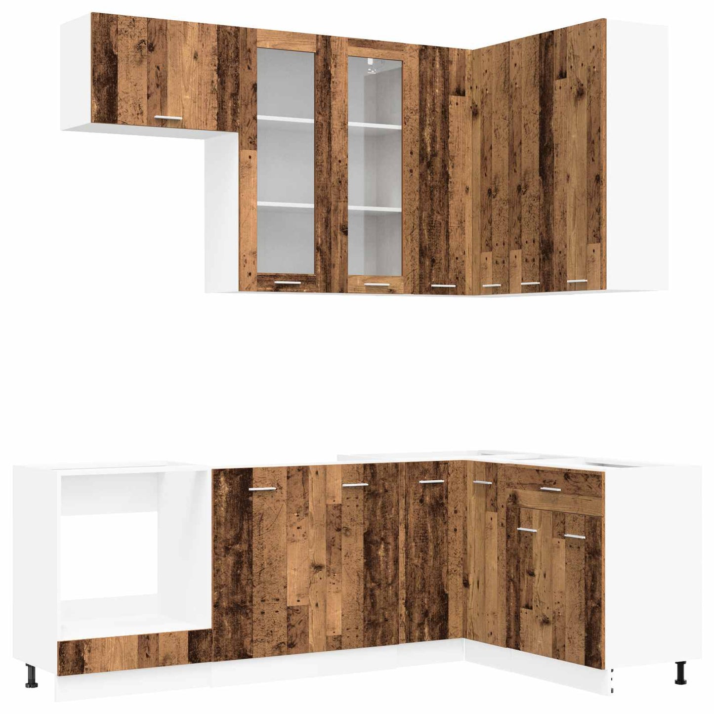 Keuken Eenheid LYON 8 pcs Oud hout Bewerkt hout is nu te koop bij PeponiXL, paradijselijk wonen!