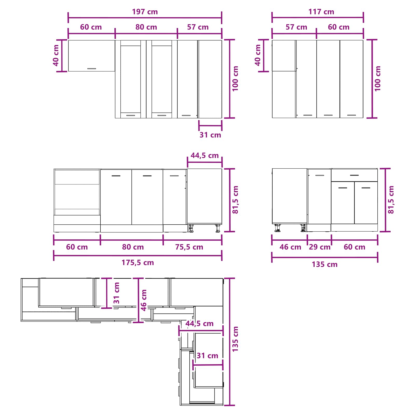 Keuken Eenheid LYON 8 pcs Oud hout Bewerkt hout is nu te koop bij PeponiXL, paradijselijk wonen!