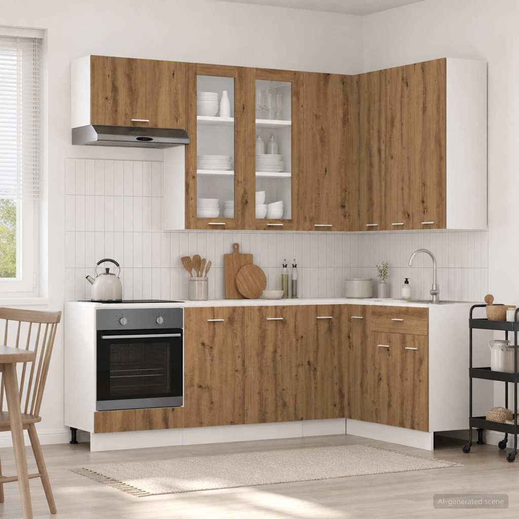 Keuken Eenheid LYON 8 pcs Artisanaal eiken Bewerkt hout is nu te koop bij PeponiXL, paradijselijk wonen!