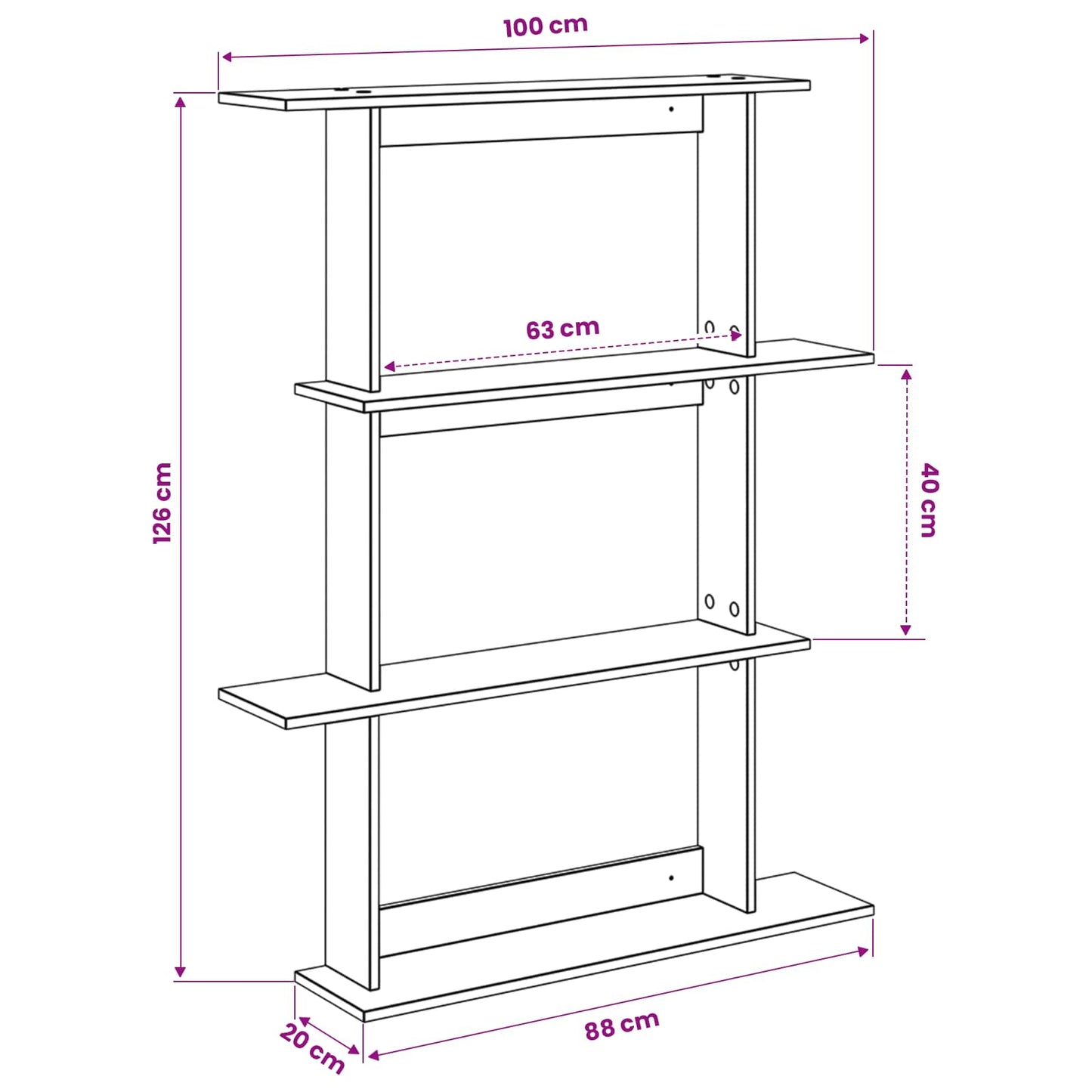 Wandplank Gerookt eiken 100 x 20 x 126 cm Bewerkt hout